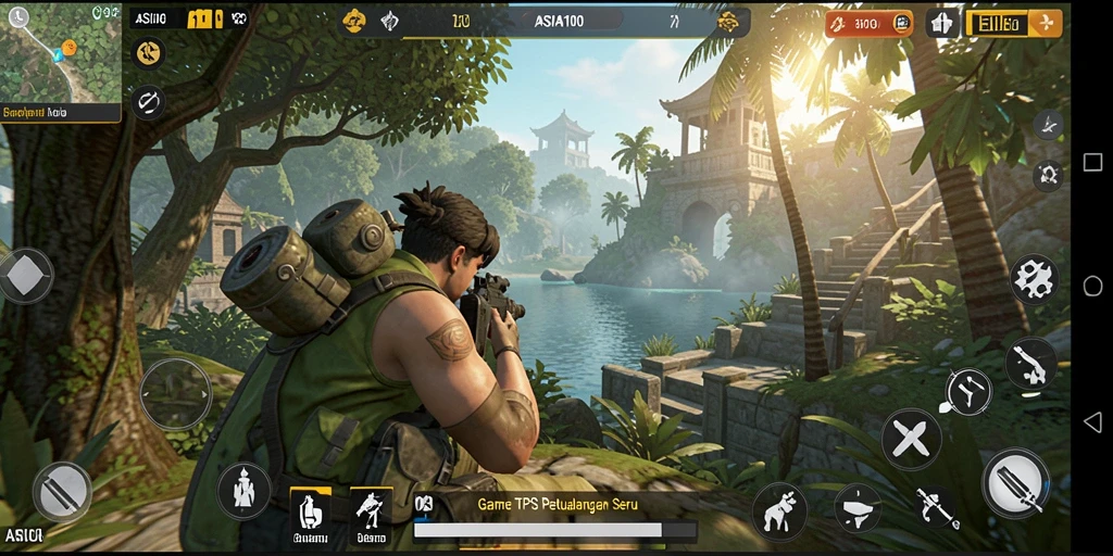 Tampilan gameplay ASIA100 dengan aksi menegangkan di medan perang.