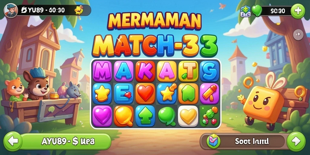 Menampilkan gameplay seru dalam permainan Match-3 AYU89 yang menantang.