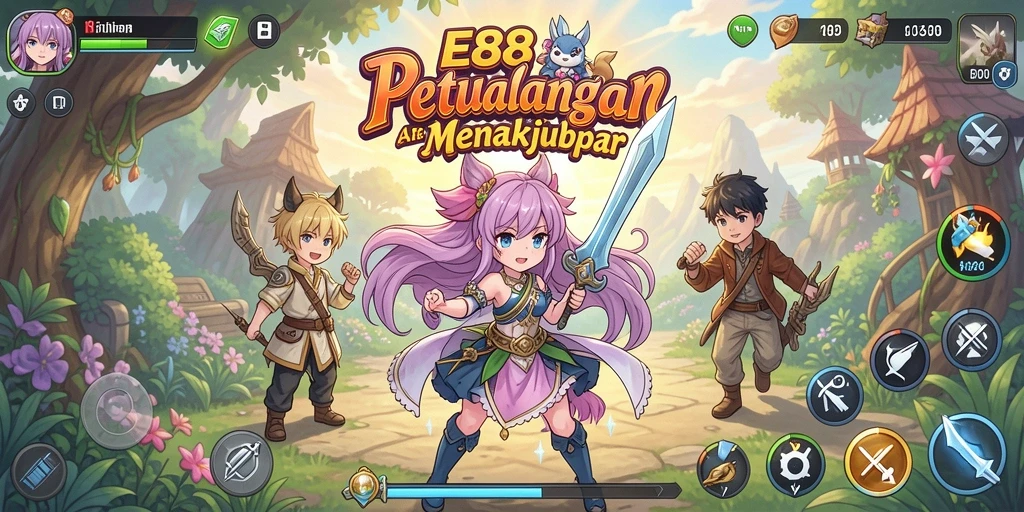 Tampilan gameplay E88 yang penuh aksi dan warna-warni.