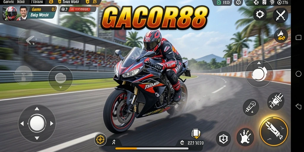 Screenshot GACOR88 menampilkan aksi balap motor yang mendebarkan.