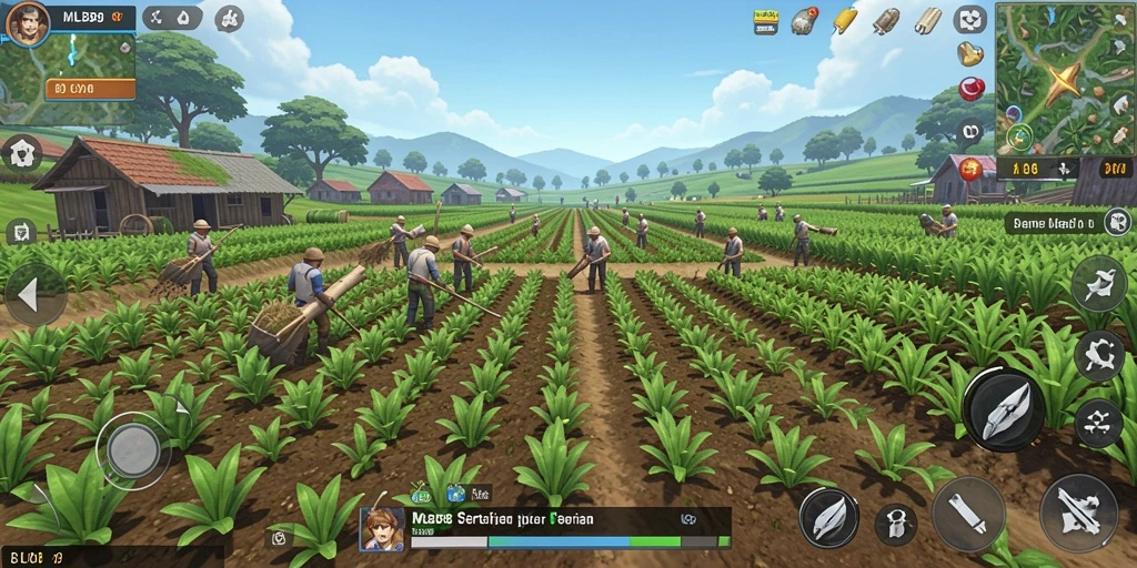 Screenshot gameplay MLBB8 menampilkan pertanian yang indah dan produktif.