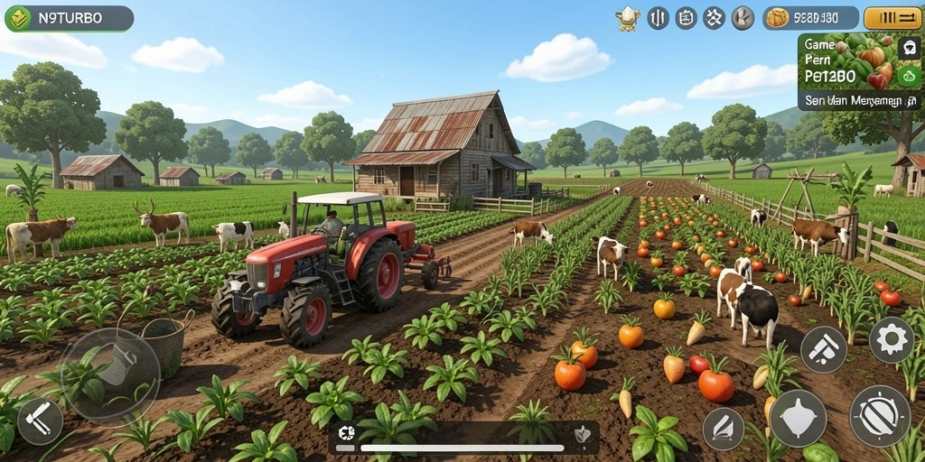 Tampilan gameplay N9TURBO yang seru dan menarik saat bertani.