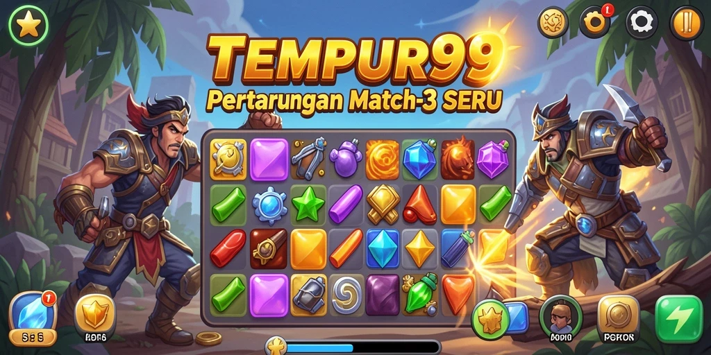 Tampilan gameplay TEMPUR99 dengan berbagai tantangan Match-3.
