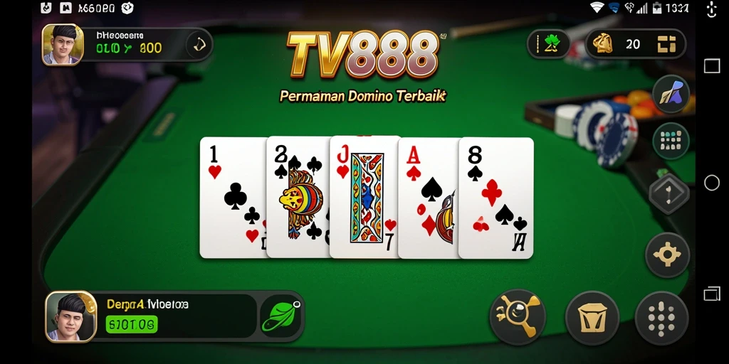 Tampilan gameplay seru TV888 saat bermain domino online.