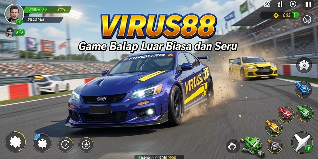 Screenshot game VIRUS88 menampilkan aksi balap yang mendebarkan.